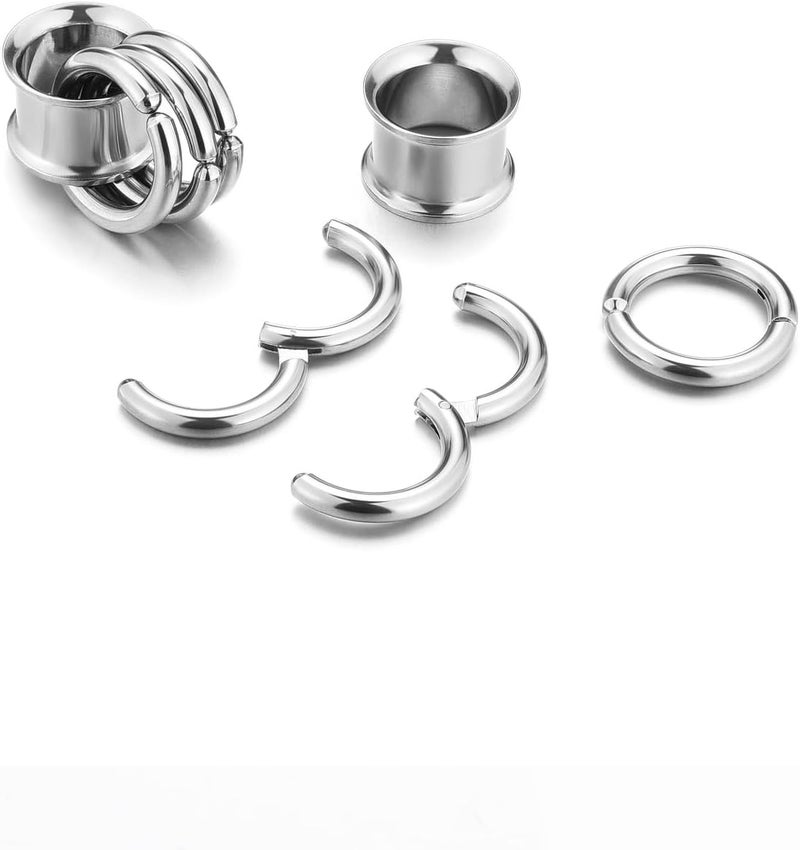 PiercingJ 1 Pair Ear Guages with Rings Ear Weight Plugs Tunnels Hypoallergenic Ear Expander Stretchers 316 Stainless Steel Hoop Earrings Piercing Body Jewelry 0G 00G 1/2" 9/16" - Image 2
